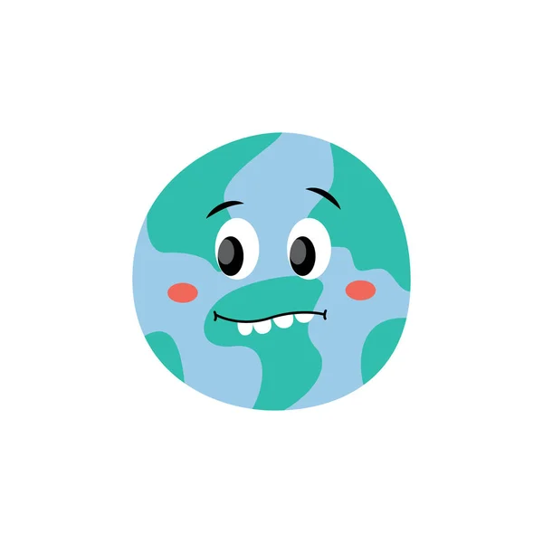 Cute frightened or surprised Earth planet vector flat illustration icon isolated. — Stock Vector