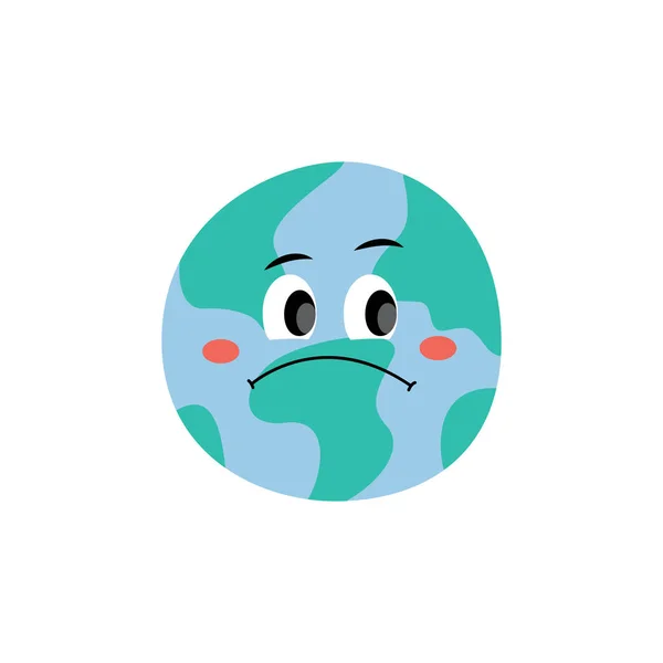 Unhappy sad Earth planet character vector flat style illustration icon isolated. — Stock Vector