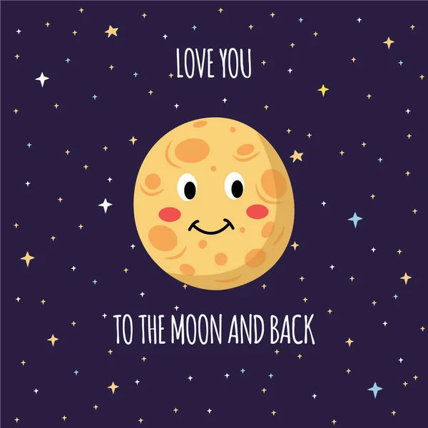 Te amo a la luna y el texto de fondo y la luna plana vector ilustración aislada . — Vector de stock