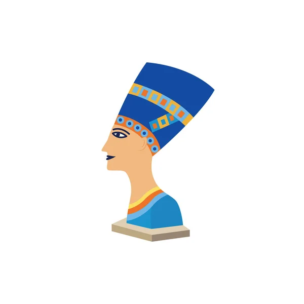 Mısır kraliçesi Nefertiti ünlü bir antik mısır kültürü heykel portre düz vektör illüstrasyon. — Stok Vektör