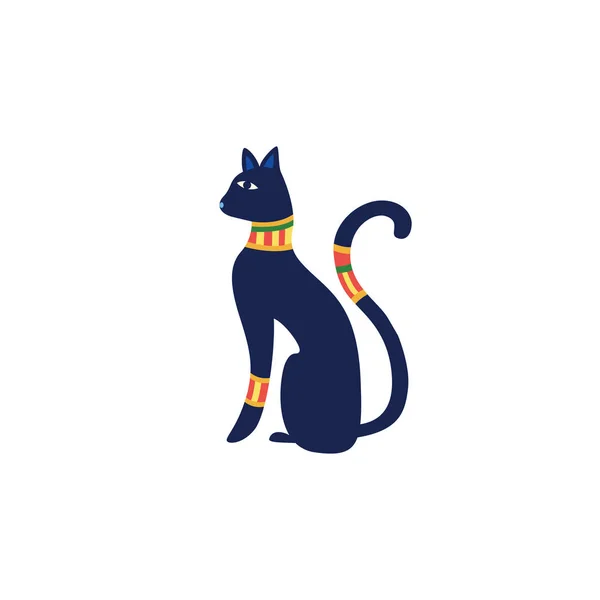 Zwarte Egyptische kat standbeeld vector illustratie geïsoleerd op witte achtergrond. — Stockvector