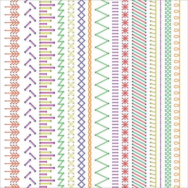 Costura máquina costura sem costura colorido padrão vetor ilustração no branco . —  Vetores de Stock