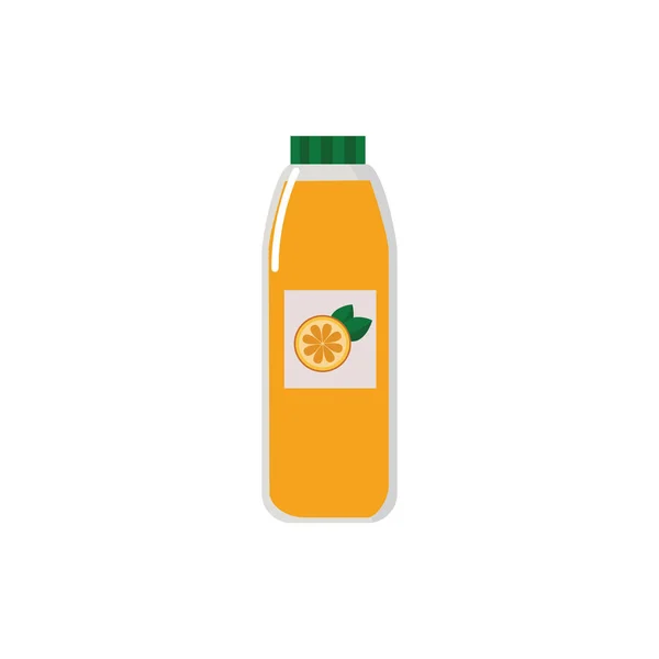 Sinaasappelsap fles met vers fruit label gevuld met kleurrijke gezonde drank — Stockvector