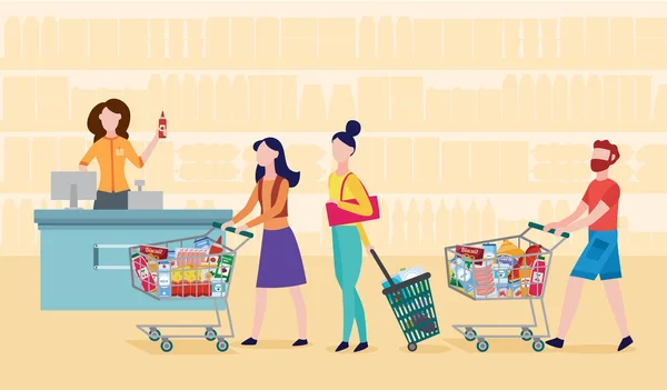Grocery supermarket checkout line - cartoon people standing in queue - Stock Image - Everypixel Grocery supermarket checkout line - cartoon people standing in queue - Stock Image - Everypixel