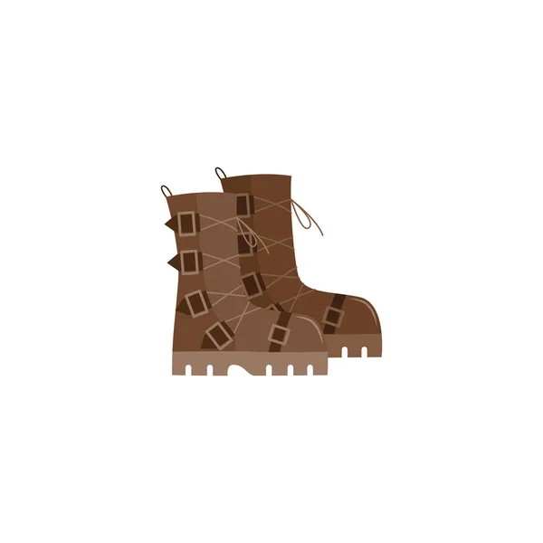 Camping work boots from brown leather with edgy buckles isolated on white background — Διανυσματικό Αρχείο