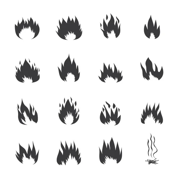 Fire flames or burning symbols set of black vector icons illustrations isolated. — 스톡 벡터