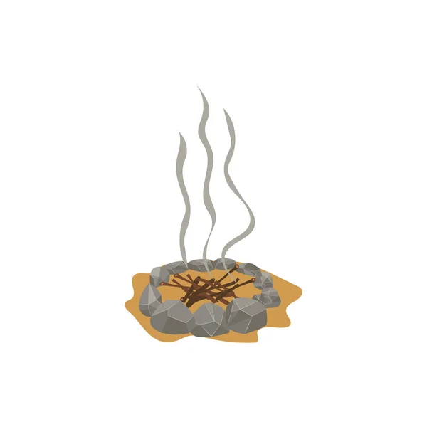 篝火的地方和石头，树枝和沙的壁炉. — 图库矢量图片