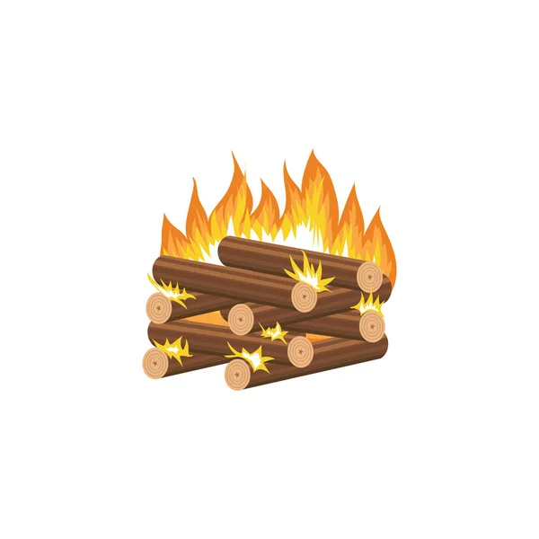 Kreslená bonbická kabina-způsob stohování dřeva s hořícími kousky dřeva v úhledném čtvercovém tvaru — Stockový vektor