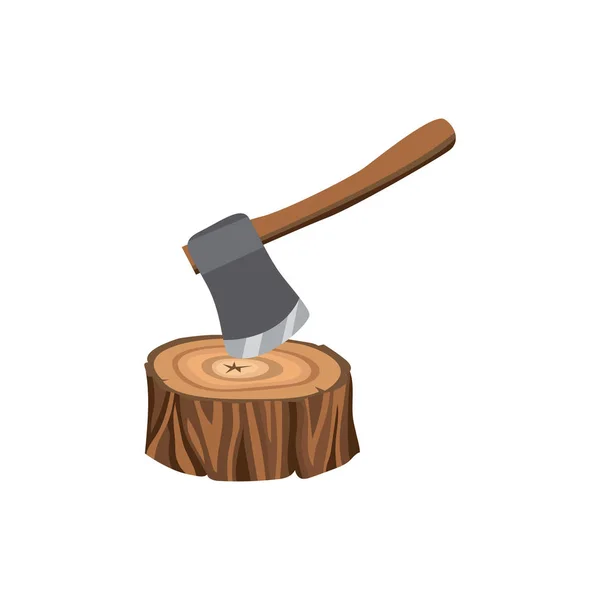 Symbool en icoon van een bosstronk met een bijl, houtboom. — Stockvector