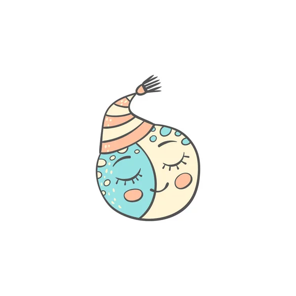 可爱和有趣的婴儿睡月亮与一个在帽子的脸. — 图库矢量图片
