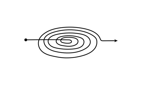 Flèche gribouillée noire entrelacée avec spirale ronde à main levée — Image vectorielle