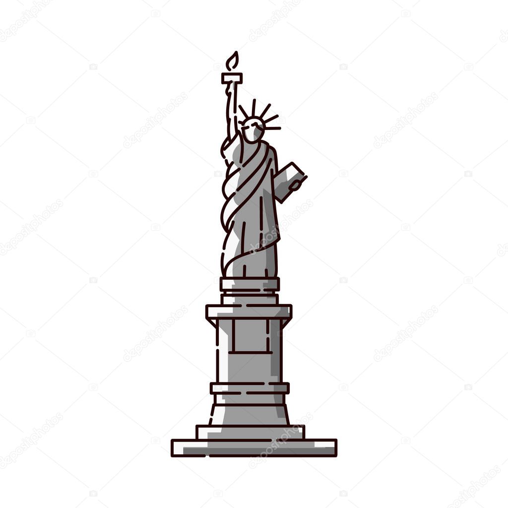 Statue of Liberty icon - famous USA landmark monument in flat line art style