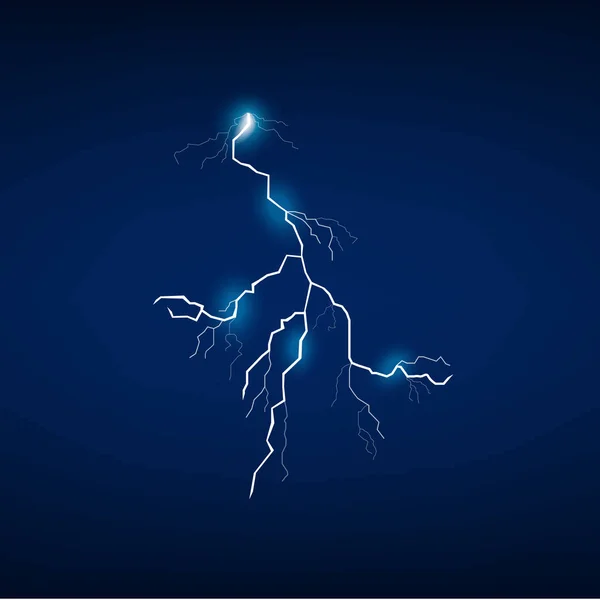 Dramatic lightning bold isolated on dark blue background — Stock Vector