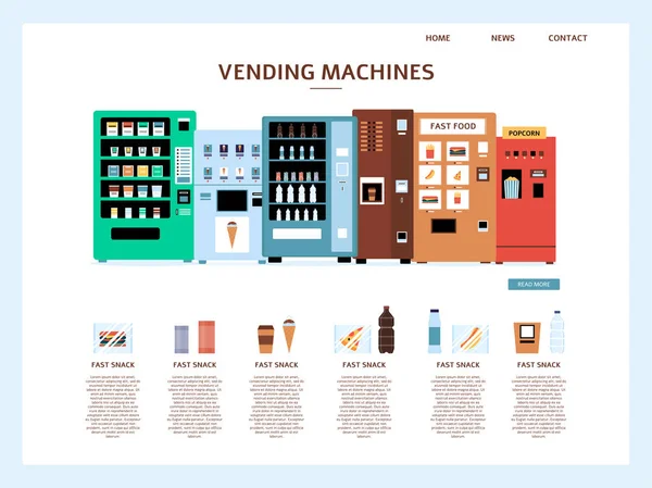 Página inicial do site com ilustração vetorial de máquina de venda automática de alimentos isolada . — Vetor de Stock