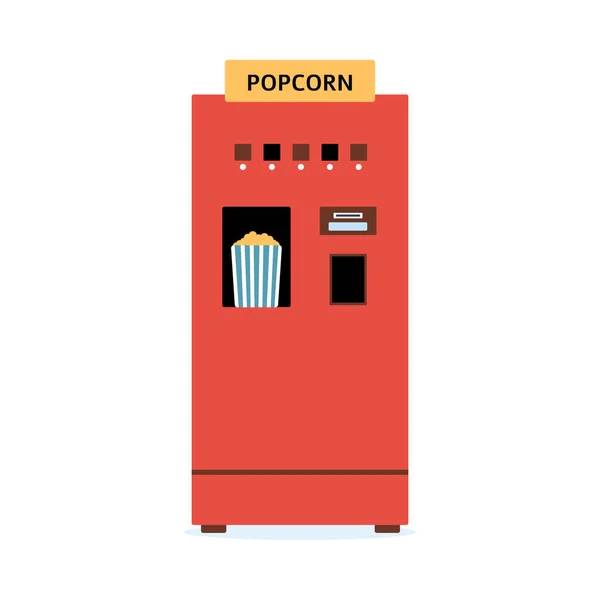 Máquina expendedora de palomitas de maíz - dispensador de alimentos aislado rojo plano — Vector de stock