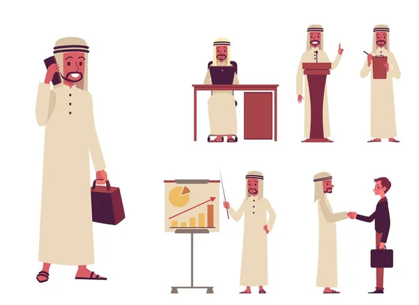 Conjunto de personagens árabes orientais masculinos de empresários . —  Vetores de Stock