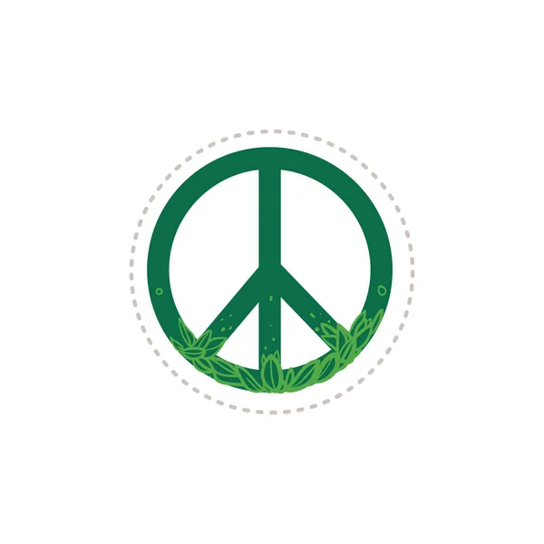 Panneau de paix floral vert avec feuilles de plantes dessinées à la main — Image vectorielle