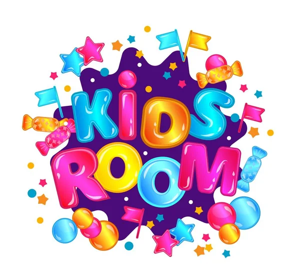 Chambre pour enfants - panneau de zone de jeu pour enfants avec confettis colorés et lettrage amusant — Image vectorielle