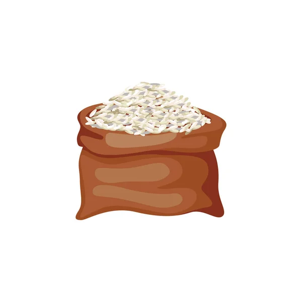Cereali di riso integrale in sacco di iuta o sacchetto cartone animato illustrazione vettoriale isolato . — Vettoriale Stock