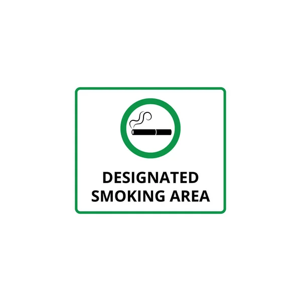 Ausgewiesener Raucherbereich mit Zigarettensymbol und Schild im grünen Kreis. — Stockvektor