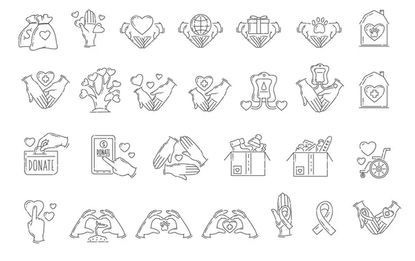Set of flat outline icons and signs for charity, care and support. — Stock Vector
