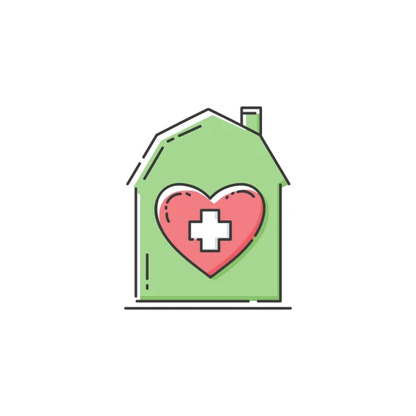 Green Charity House ikon med Cross Inside rosa hjärta. — Stock vektor