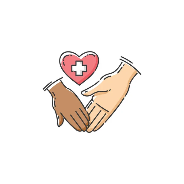 Hände und Herz die Wohltätigkeit und medizinische Hilfe Skizze Vektor Illustration isoliert. — Stockvektor