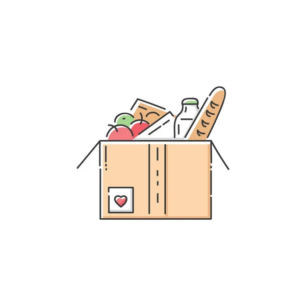 Ícone de caixa de papelão de doação de alimentos — Vetor de Stock