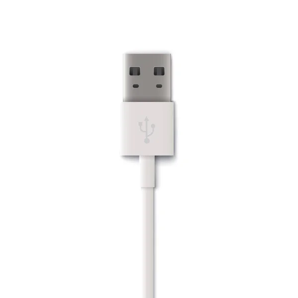 Plug cabo USB branco, tecnologia de computador para conectar dispositivos móveis e tablets . — Vetor de Stock