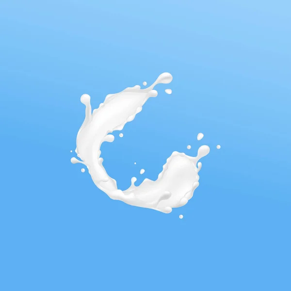 Salpicadura realista de leche sobre fondo azul — Vector de stock