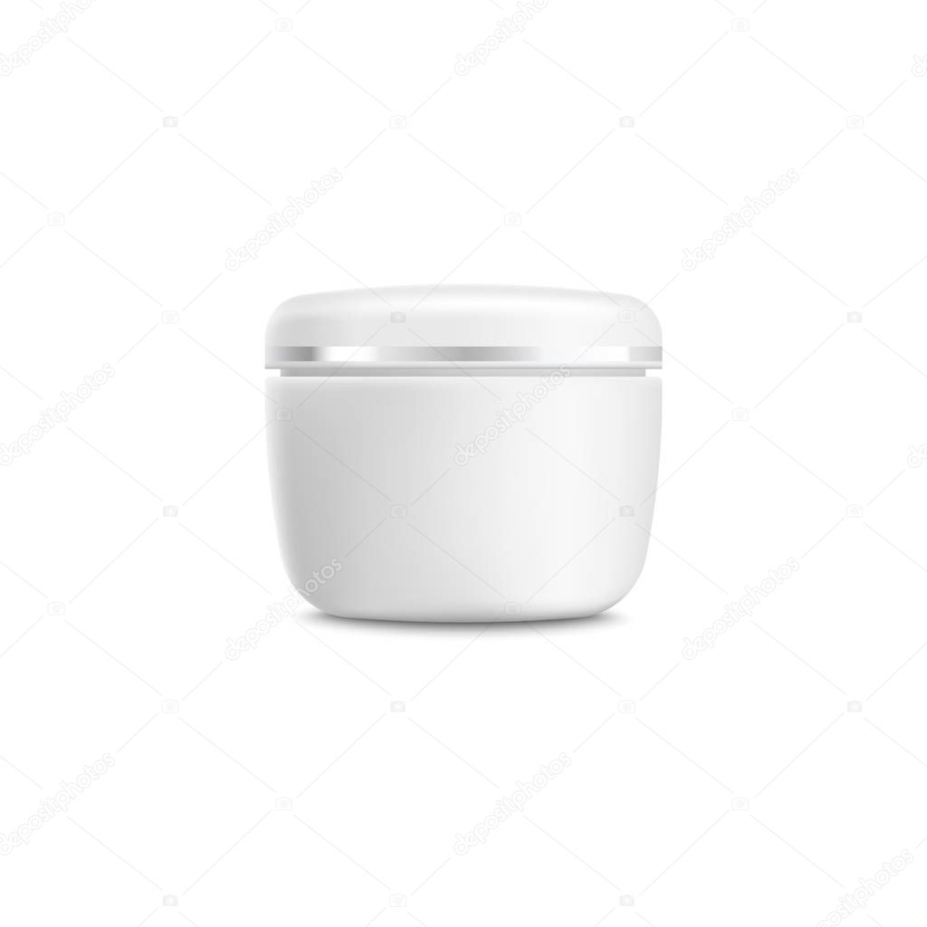 Realistic face cream container mockup - blank isolated branding template of white and silver plastic