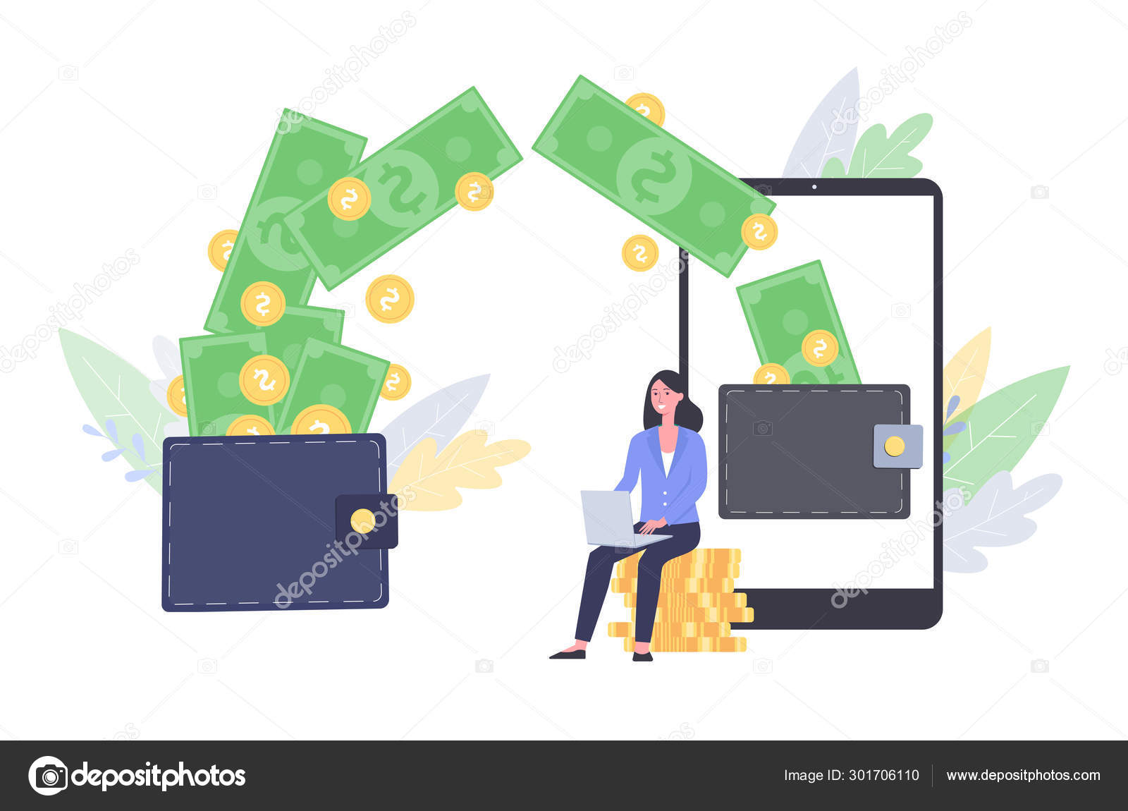 Online Banking Money Transfer Or Withdrawal Business Woman - 