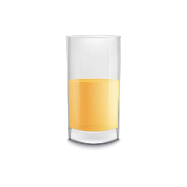 Realistyczne pół szklanki piwa bez pianki, złoty żółty napój alkoholowy w białym pojemniku kufel na białym tle — Wektor stockowy