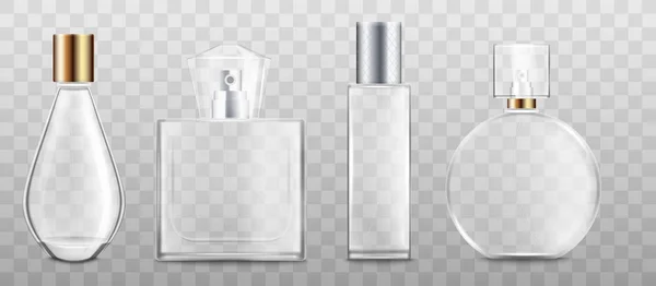 Butelki perfum lub zapach 3D realistyczne ilustracja wektor na białym tle. — Wektor stockowy
