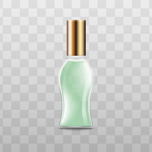 Perfume cosmético luz verde garrafa vetor ilustração realista mockup isolado . —  Vetores de Stock