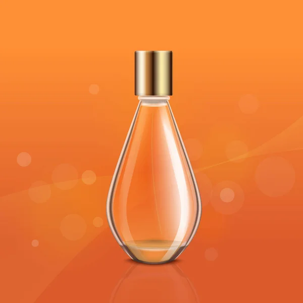Blank realistic perfume bottle vector mockup illustration on orange background. — Stock Vector
