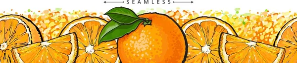 Dessin à la main bordure de motif d'été sans couture avec des oranges et des feuilles illustration vectorielle isolé . — Image vectorielle
