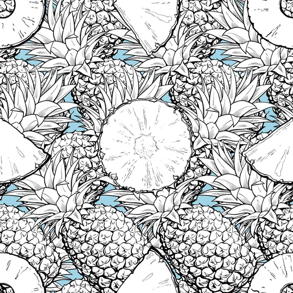 Гравированный стиль ананасовых фруктов бесшовный узор или фоновая векторная иллюстрация . — стоковый вектор