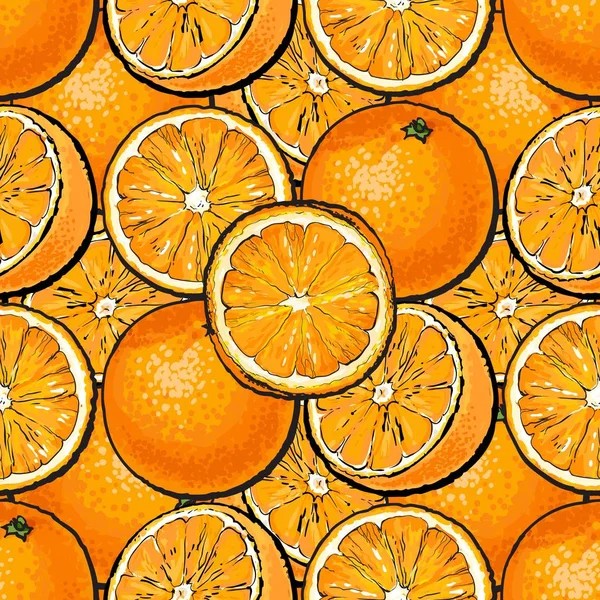 Padrão sem costura com laranja citrinos esboço estilo vetor ilustração fundo . — Vetor de Stock