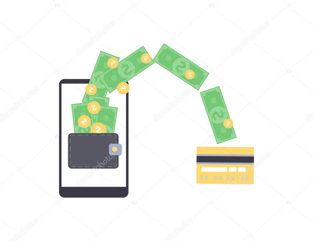 Online money withdrawal from mobile wallet on smartphone
