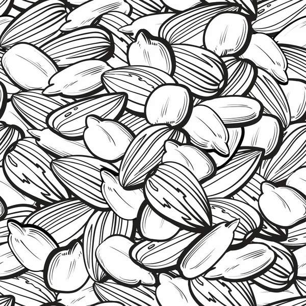 Tuerca negra y blanca y patrón sin costuras de semillas - fondo dibujado a mano para el libro para colorear con temas de alimentos — Archivo Imágenes Vectoriales