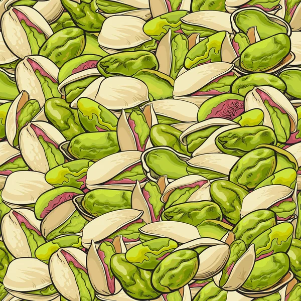 Patrón sin costura de semilla de pistacho - dibujo de nuez verde y marrón con textura natural dibujada a mano — Archivo Imágenes Vectoriales
