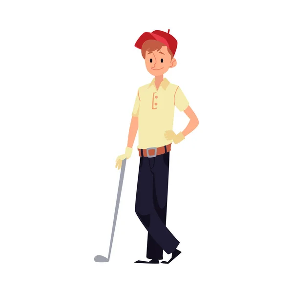 Enfant golfeur pour club de golf et jeu dessin animé plat vecteur illustration isolé . — Image vectorielle