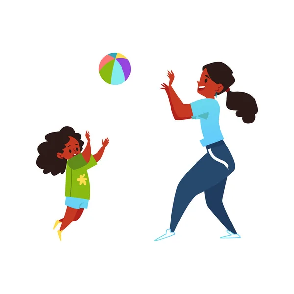 Madre y su hijo jugando bola de dibujos animados vector plano ilustración aislado . — Vector de stock