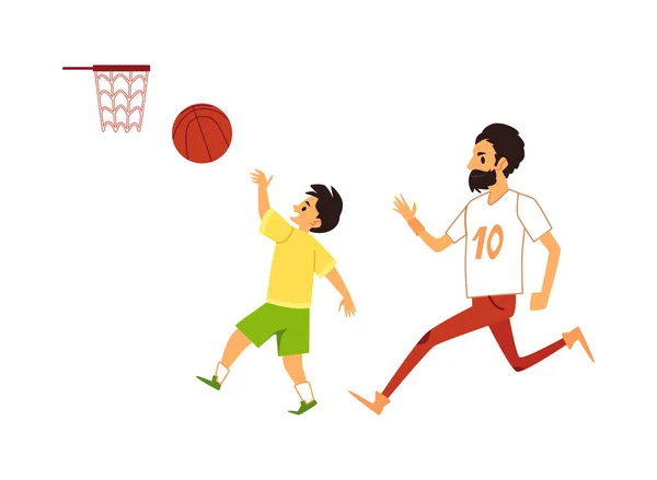 Père et fils jouant au basket-ball illustration vectorielle plat isolé sur fond . — Image vectorielle