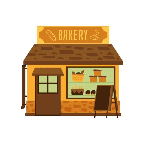 Bakery shop building facade or storefront flat vector illustration isolated. — Stock Vector