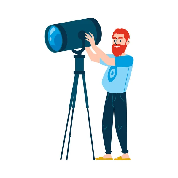 A red haired bearded caucasian man controls lighting equipment. — Stock Vector