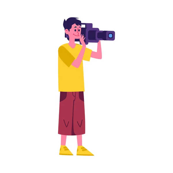 Media broadcasting crew cameraman or TV reporter flat vector illustration isolated. — Stock vektor