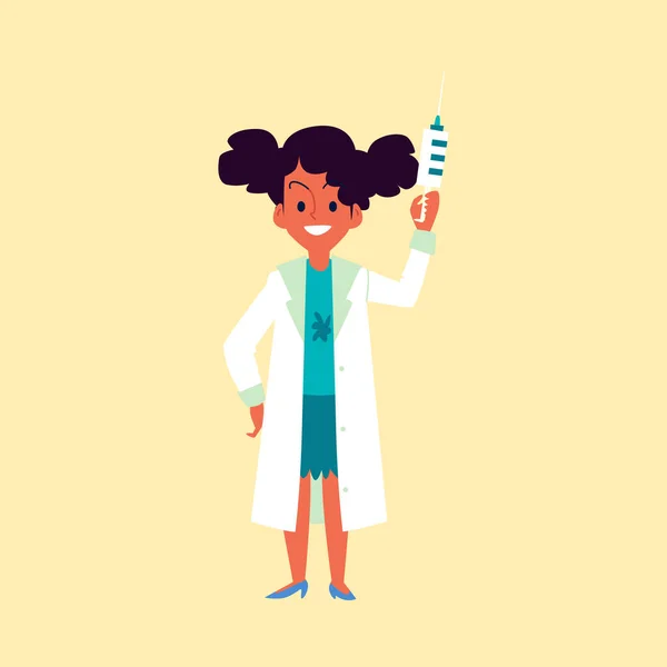 Симпатичні маленькі афро-американські дівчата з темною шкірою грає лікар або медсестра. — стоковий вектор