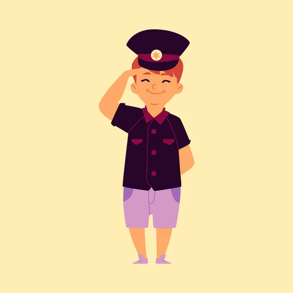 Kid boy finge um policial em uniforme policial plana vetor ilustração isolado . — Vetor de Stock